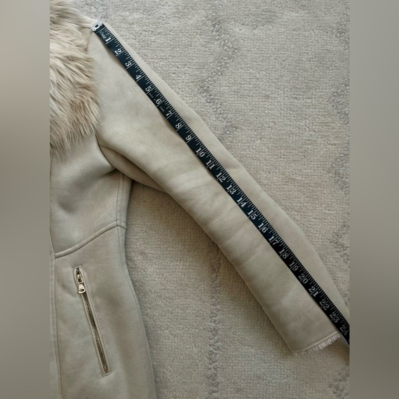Calvin Klein Soft Latte Faux Suede Coat with Fur Collar - Picture 10 of 13